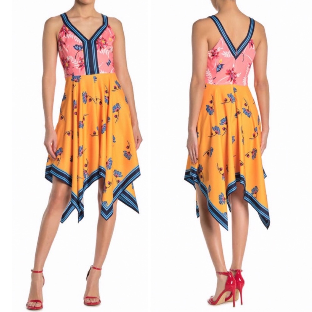 Guess floral color block handkerchief dress - Picture 1 of 4